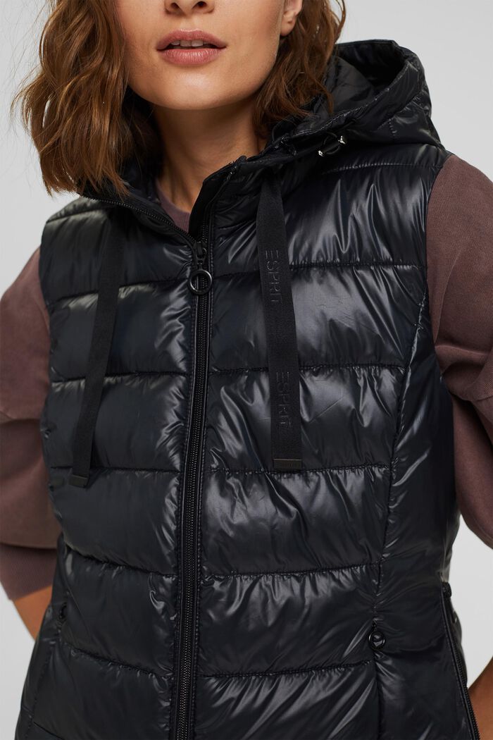 Made of recycled yarn: Body warmer with a detachable hood, BLACK, detail image number 2