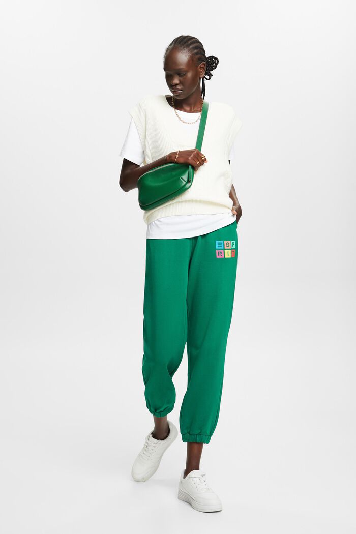 Organic Cotton Embroidered Logo Track Pants, DARK GREEN, detail image number 1