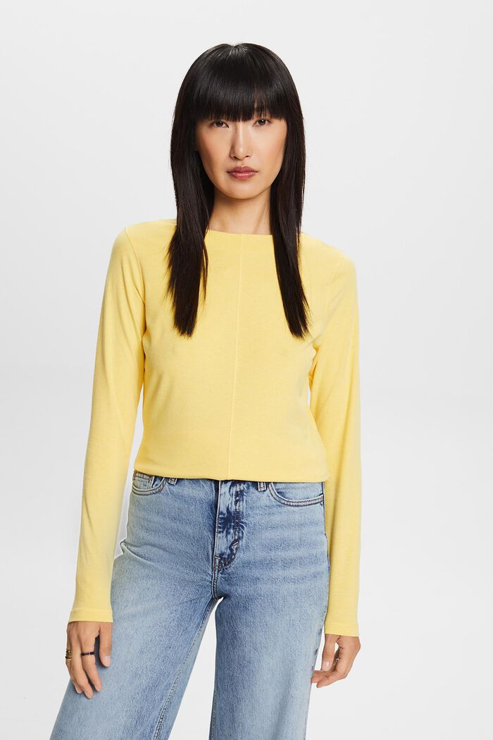 Cotton Longsleeve Top, YELLOW, detail image number 1