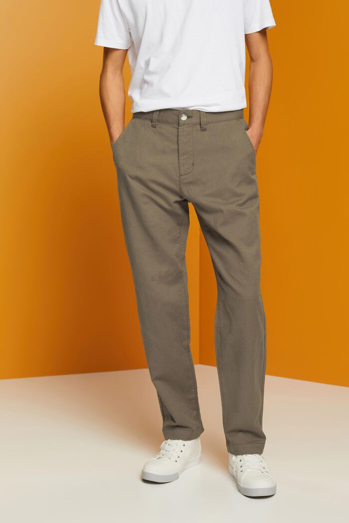 Cotton and linen blended trousers, DUSTY GREEN, detail image number 1