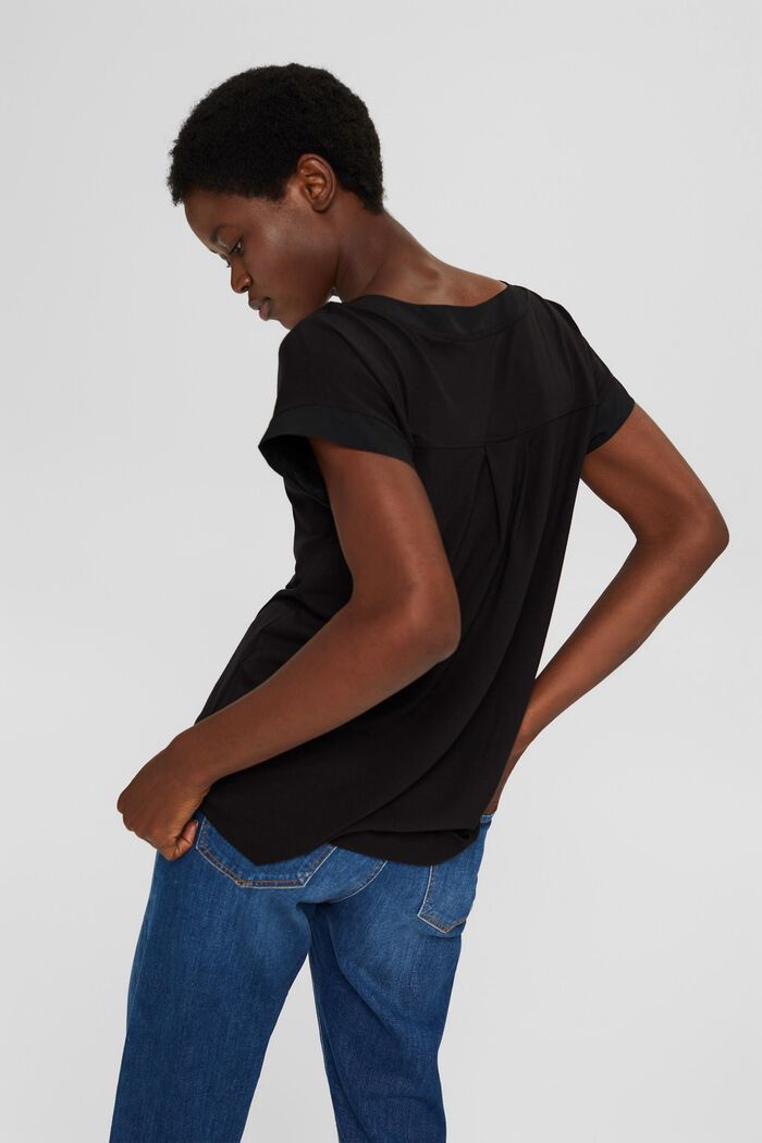 Lyocell blend T-shirt with chiffon details, BLACK, detail image number 3