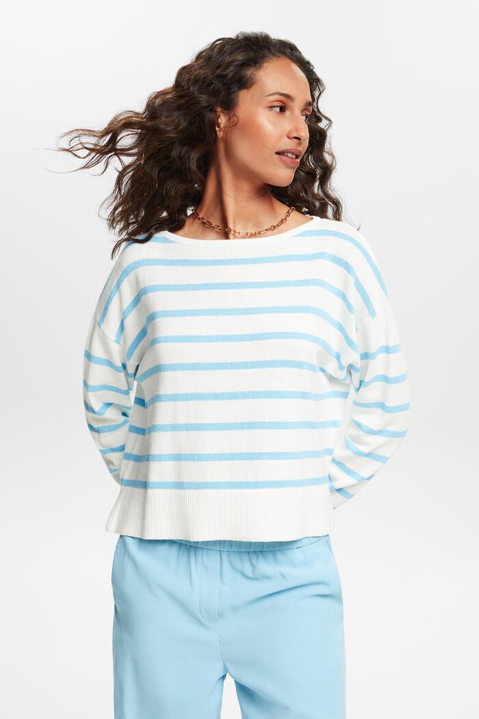 Striped Cotton-Linen Sweater, OFF WHITE, detail image number 0