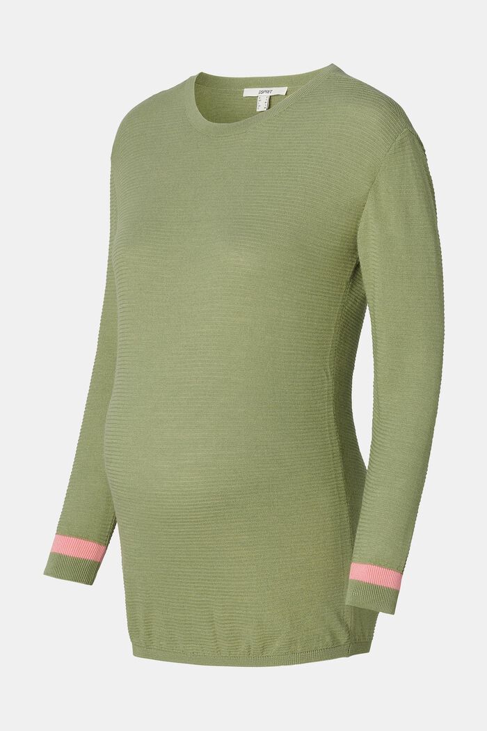 Textured sweater with striped details, REAL OLIVE, detail image number 4