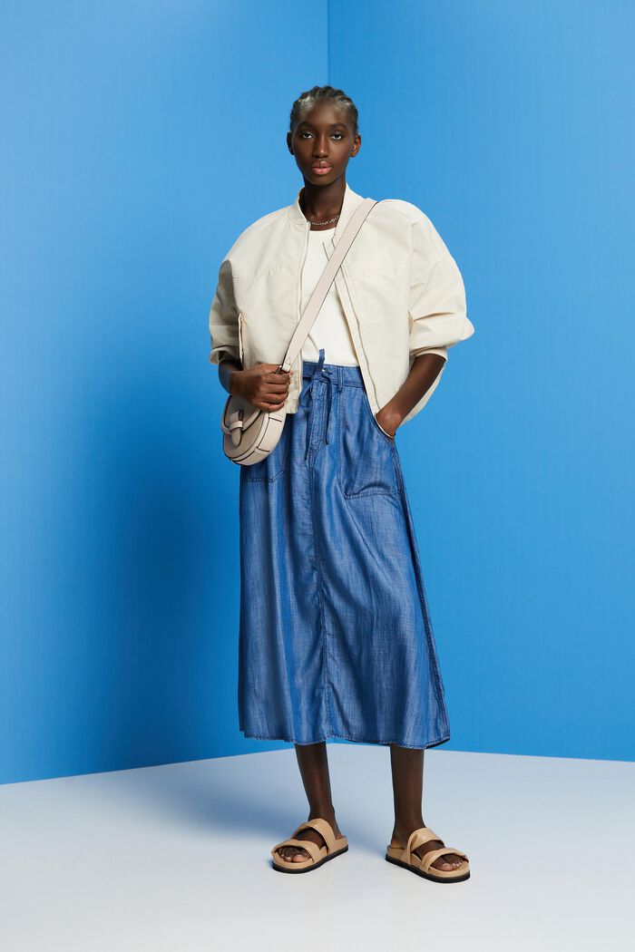 Made of TENCEL™: Denim-look midi skirt, BLUE MEDIUM WASHED, detail image number 1