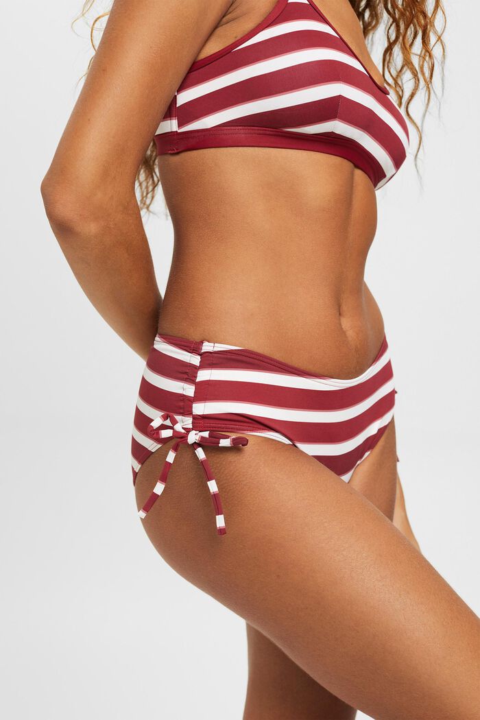 Striped bikini bottoms with mid-height waistband, DARK RED, detail image number 1