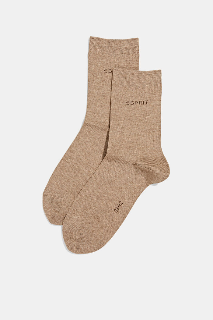 2-pack of socks with knitted logo, organic cotton, NUTMEG MELANGE, detail image number 0