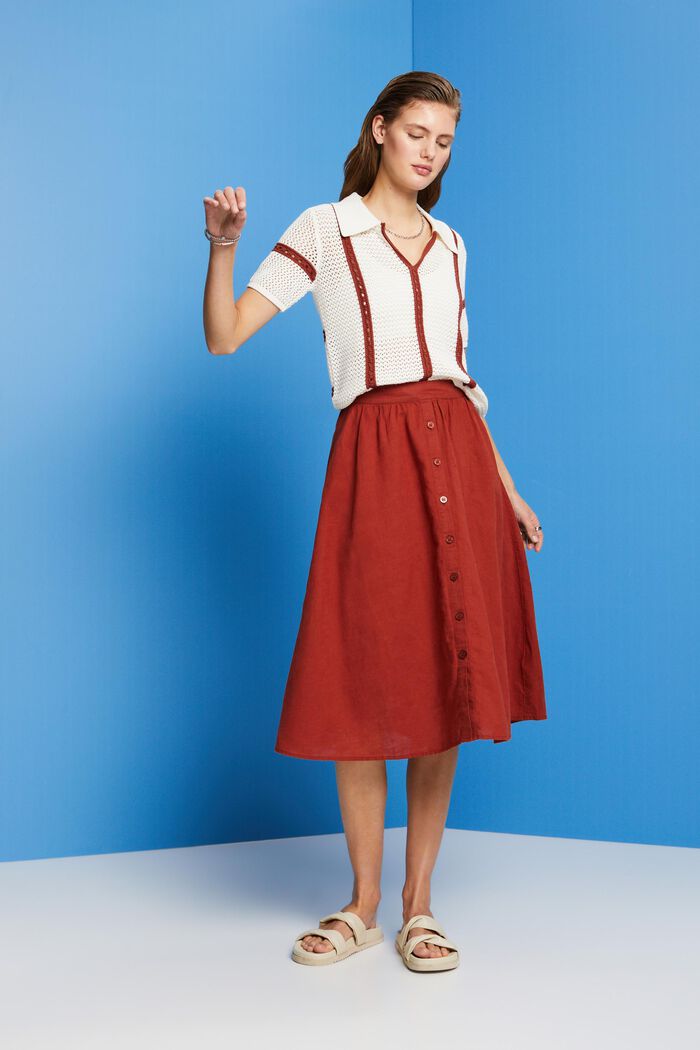 Midi skirt, linen-cotton blend, TERRACOTTA, detail image number 1