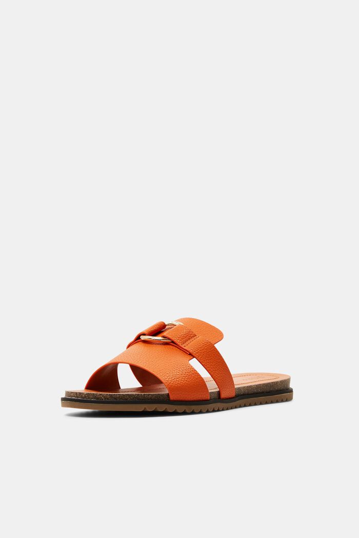Faux leather sliders with ring detail, ORANGE, detail image number 2