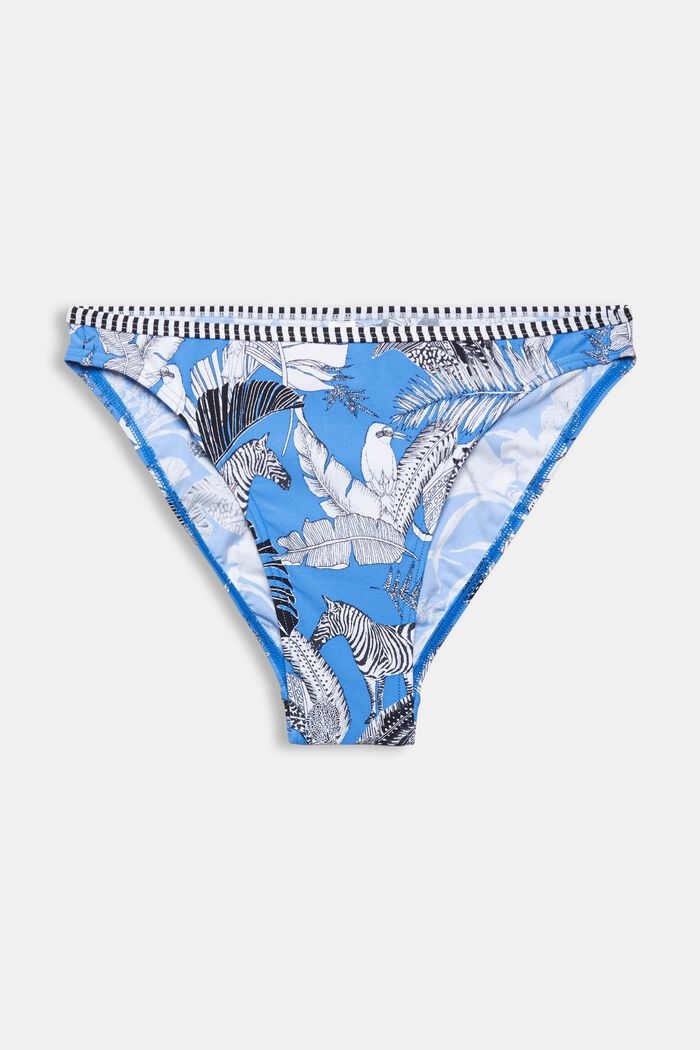 Recycled: bikini briefs with tropical print, BLUE, overview