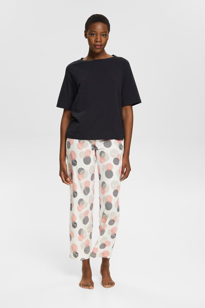 Pyjama set with printed bottoms, BLACK, detail image number 1