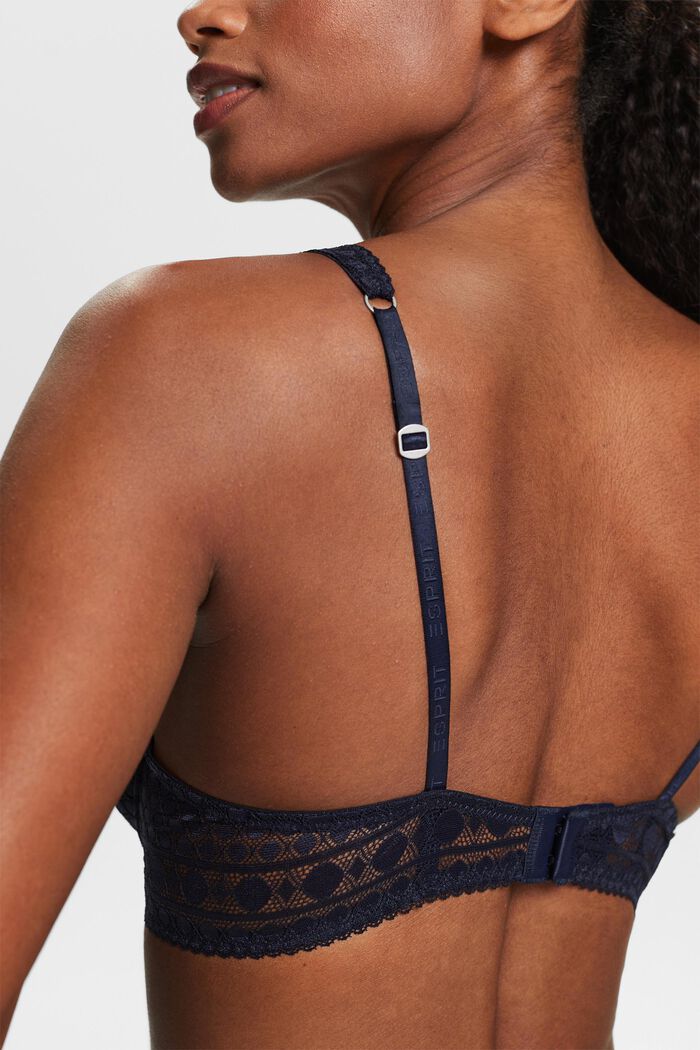 Padded underwire bra with geometric lace, NAVY, detail image number 1