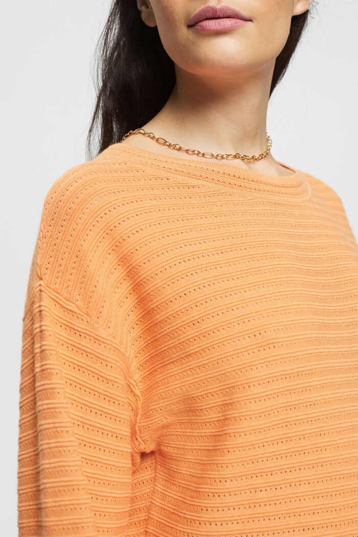 Mixed Knit Striped Sweater, GOLDEN ORANGE, detail image number 2