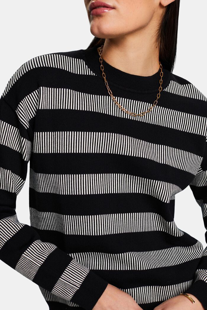 Jacquard Striped Crewneck Sweater, BLACK, detail image number 3