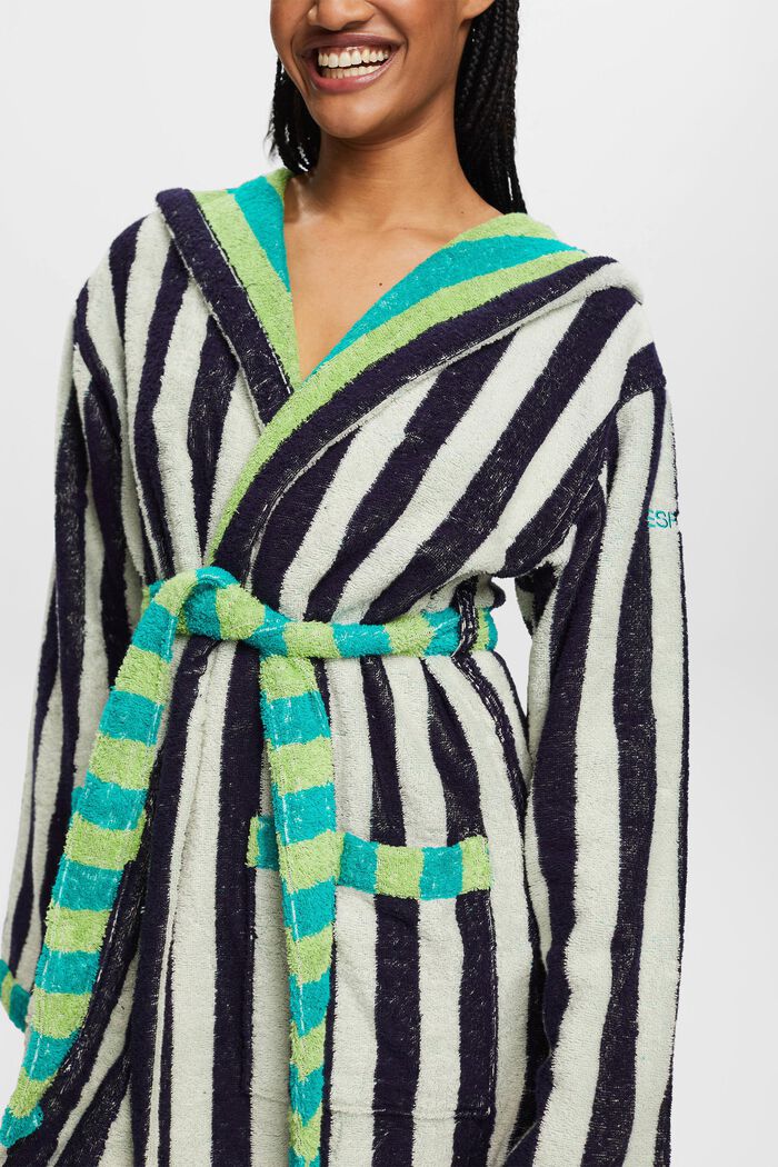 Striped unisex cotton bathrobe, DEEP WATER, detail image number 2