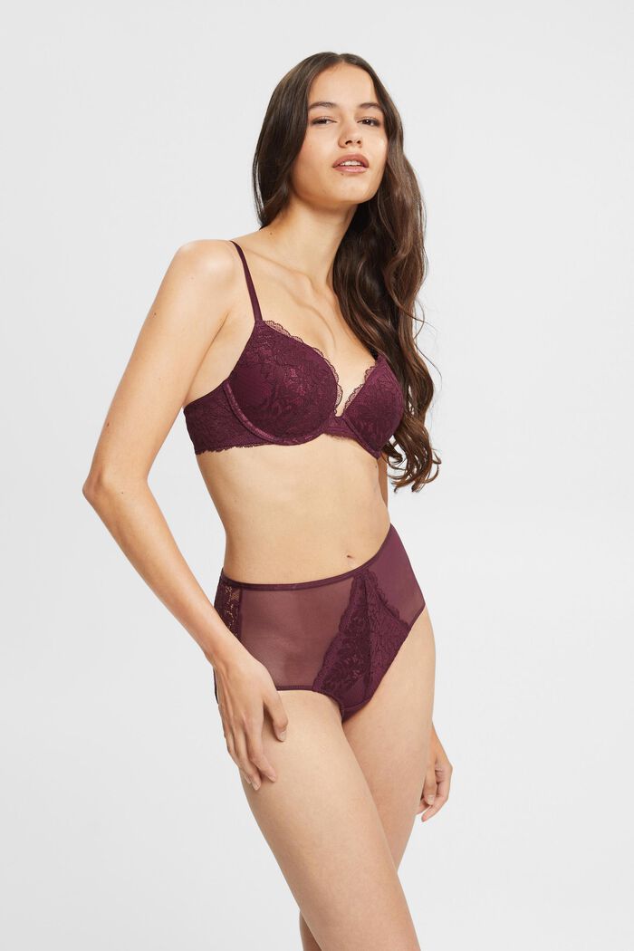Push-up bra with lace, BORDEAUX RED, detail image number 0