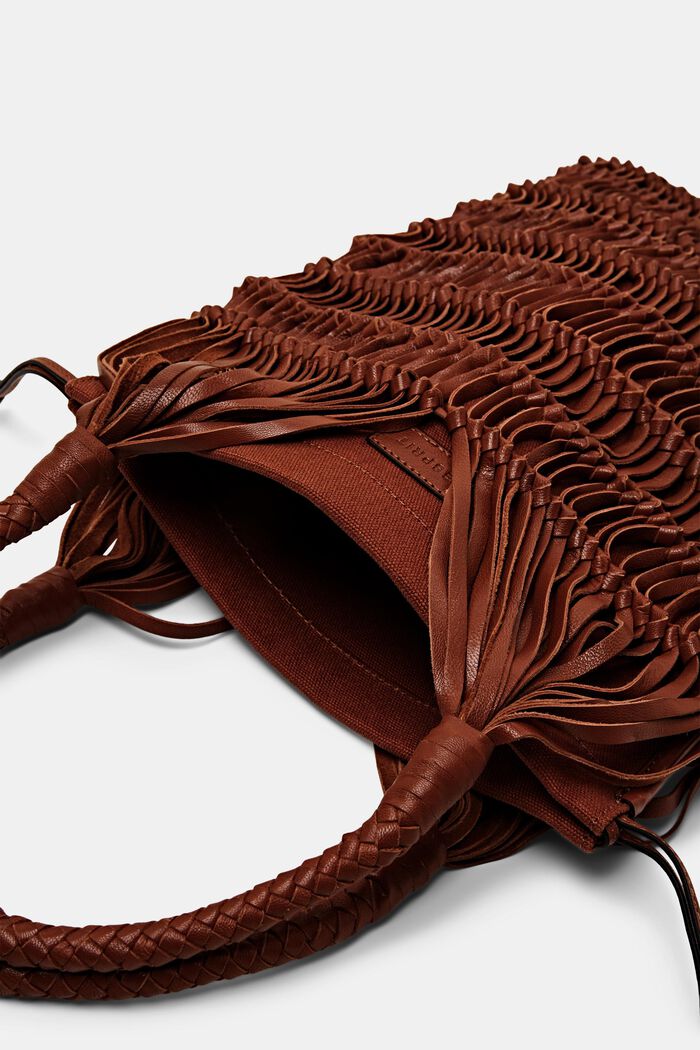 Leather shopper in knotted design, RUST BROWN, detail image number 1