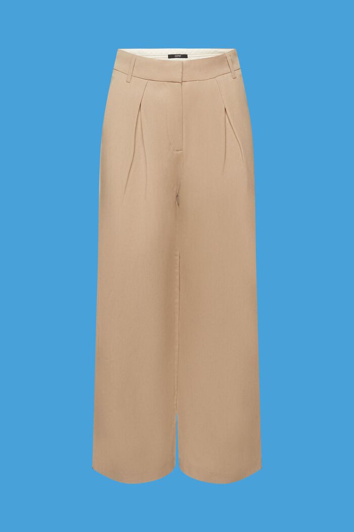 High-rise cropped wide leg trousers with linen, TAUPE, detail image number 6