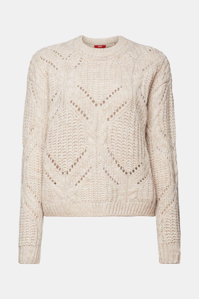 Open Knit Wool-Blend Sweater, DUSTY NUDE, detail image number 6
