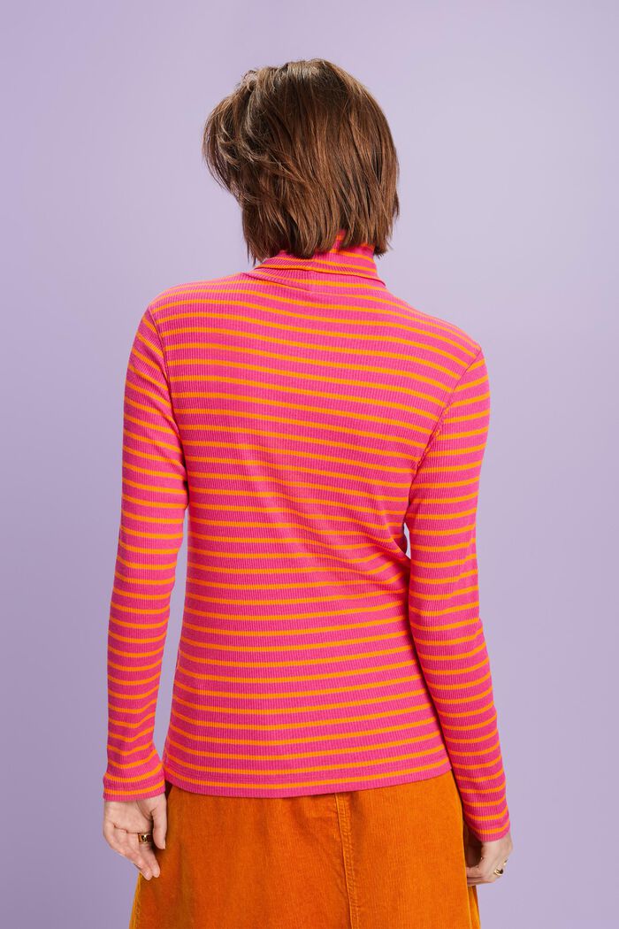 Striped Long-Sleeve Turtleneck, NEW PINK FUCHSIA, detail image number 4