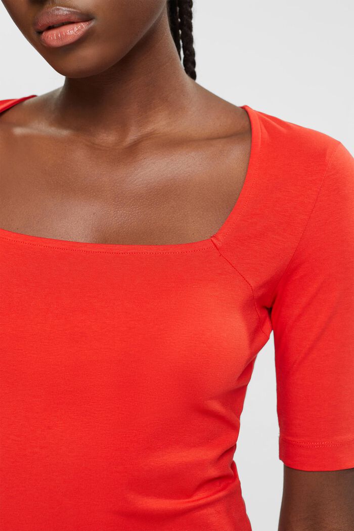 Top with square neckline, RED, detail image number 2