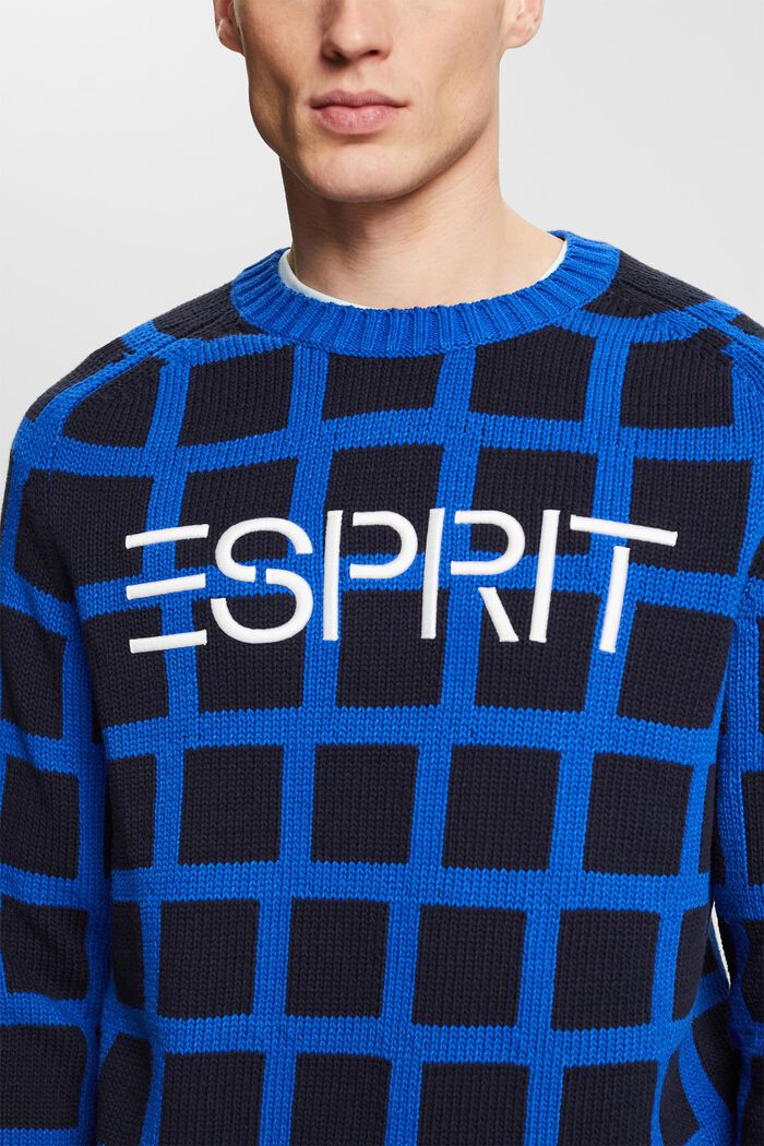 Logo Grid Chunky Knit Sweater, BRIGHT BLUE, detail image number 3