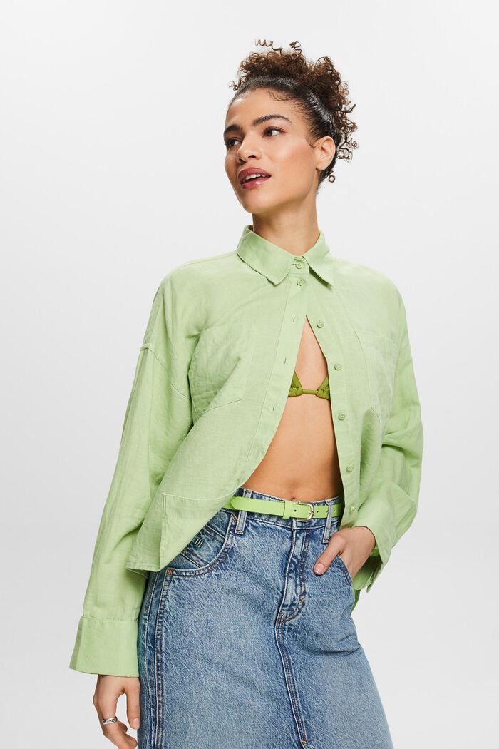 Cotton-Linen Shirt Blouse, LIGHT GREEN, detail image number 4