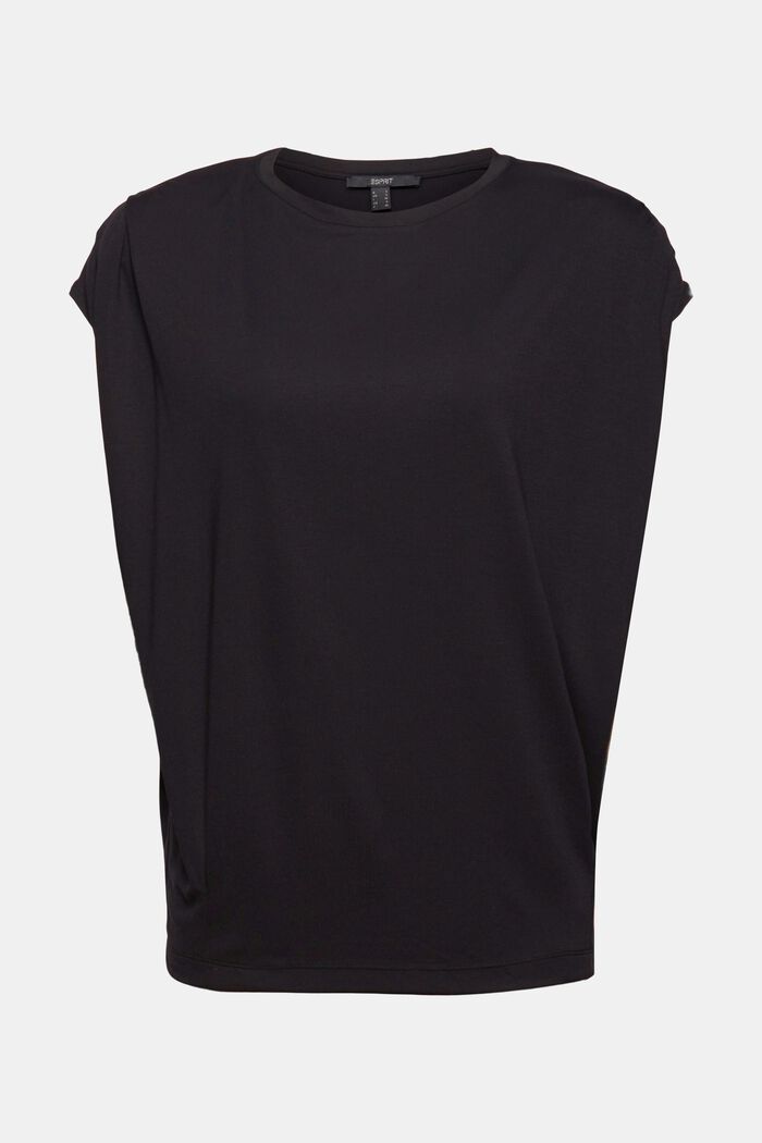 T-shirt with shoulder pads, LENZING™ ECOVERO™, BLACK, detail image number 0