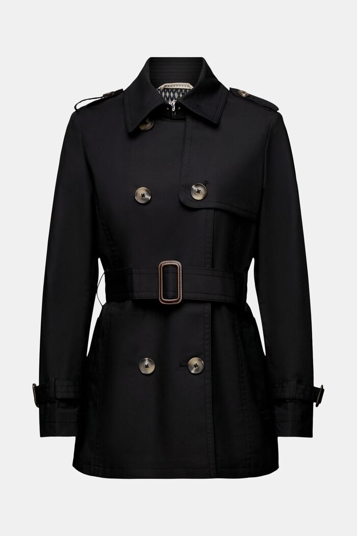 Short Double-Breasted Trench Coat, BLACK, detail image number 6