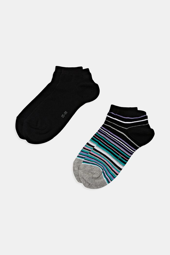 2-pack of colourful trainer socks, organic cotton, BLACK, detail image number 0