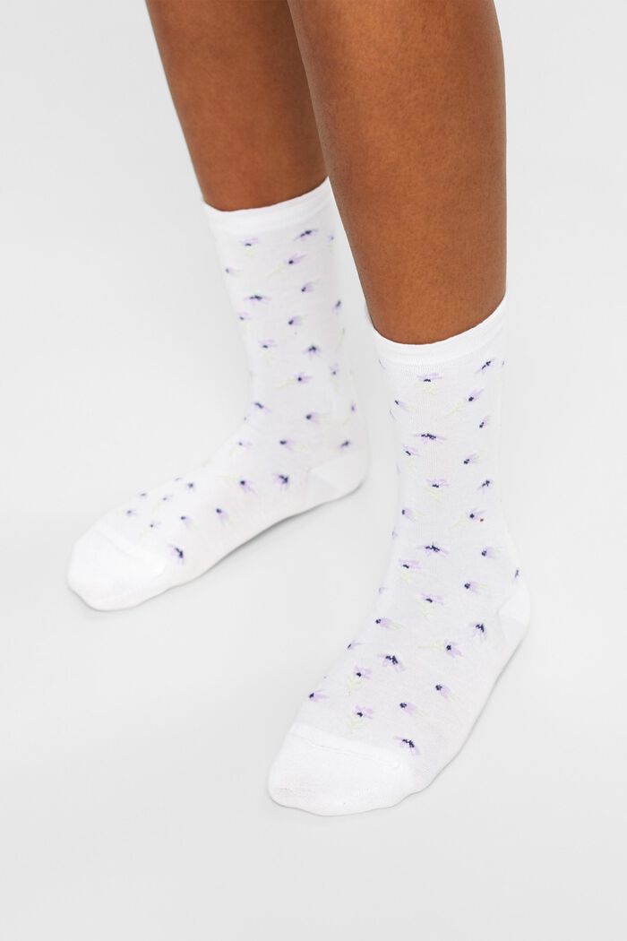 2-Pack Floral Knit Socks, WHITE, detail image number 1