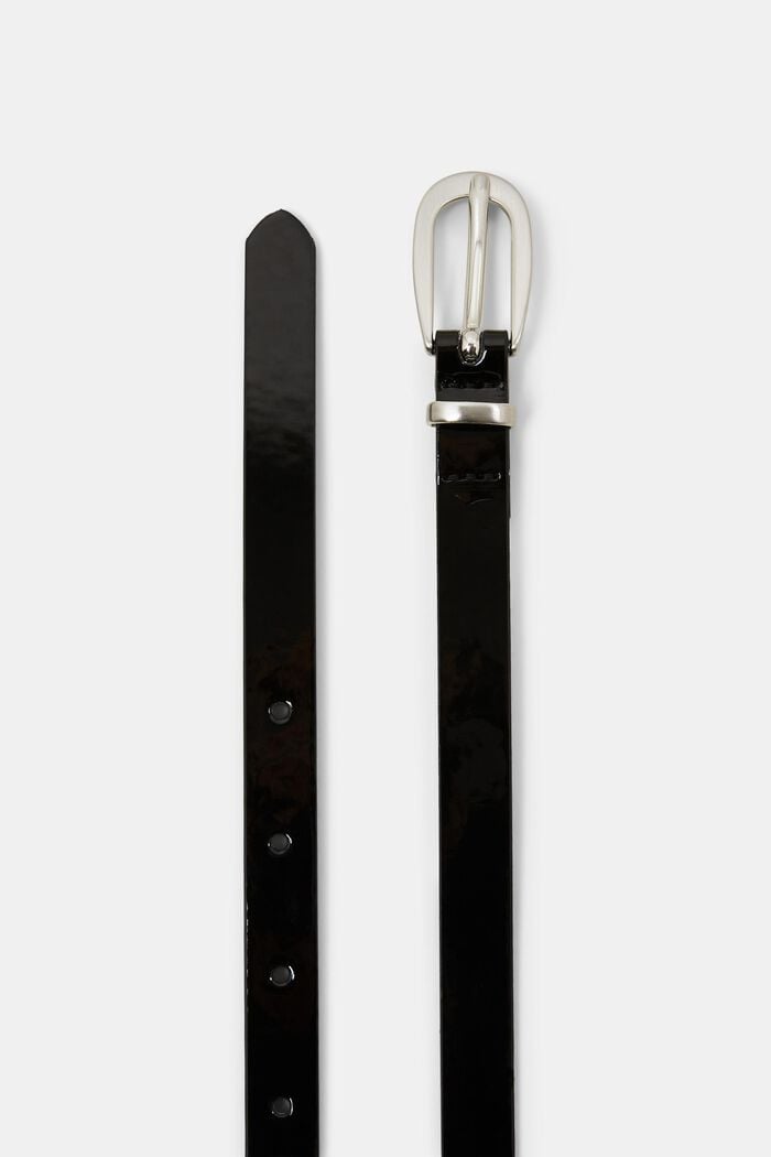 Skinny Faux Patent Leather Belt, BLACK, detail image number 1