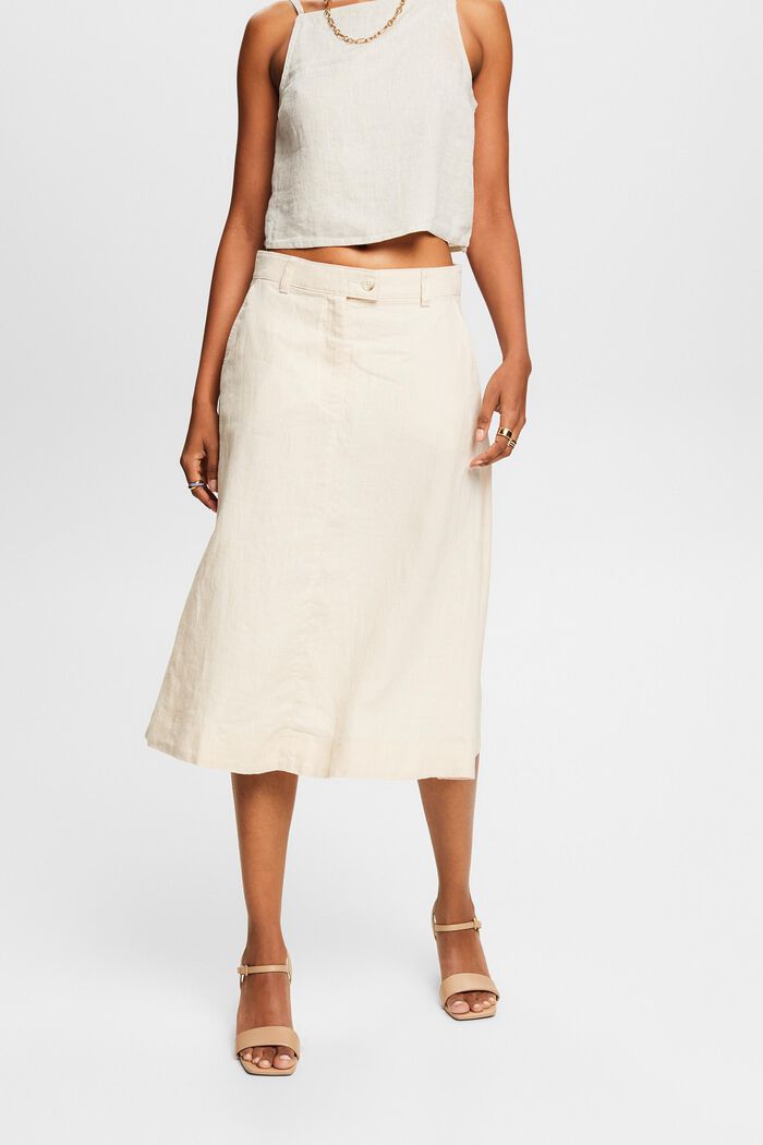 Linen A-Line Midi Skirt, CREAM BEIGE, detail image number 0