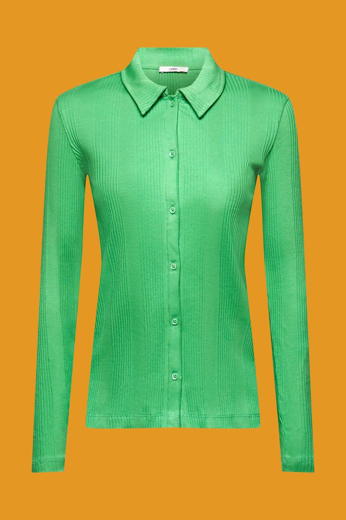 Ribbed long-sleeved polo shirt with buttons, GREEN, detail image number 6