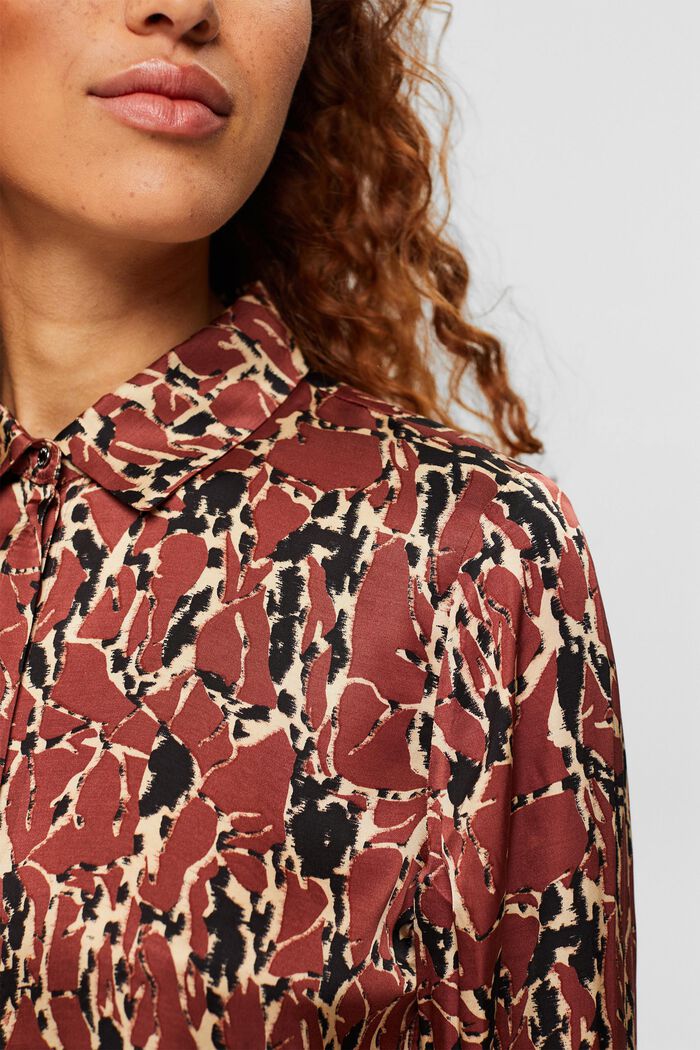 Satin blouse with all-over pattern, RUST BROWN, detail image number 0