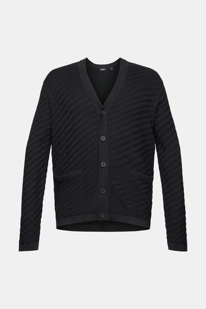 Textured knit cardigan, BLACK, overview