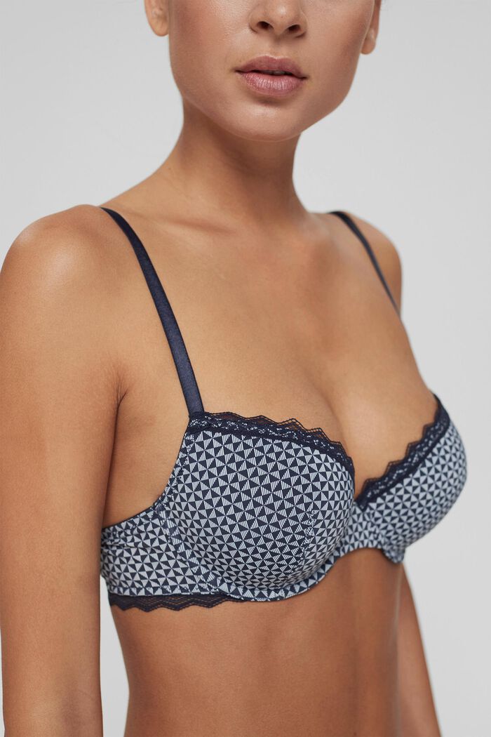 Recycled: padded, printed underwire bra, NAVY, overview