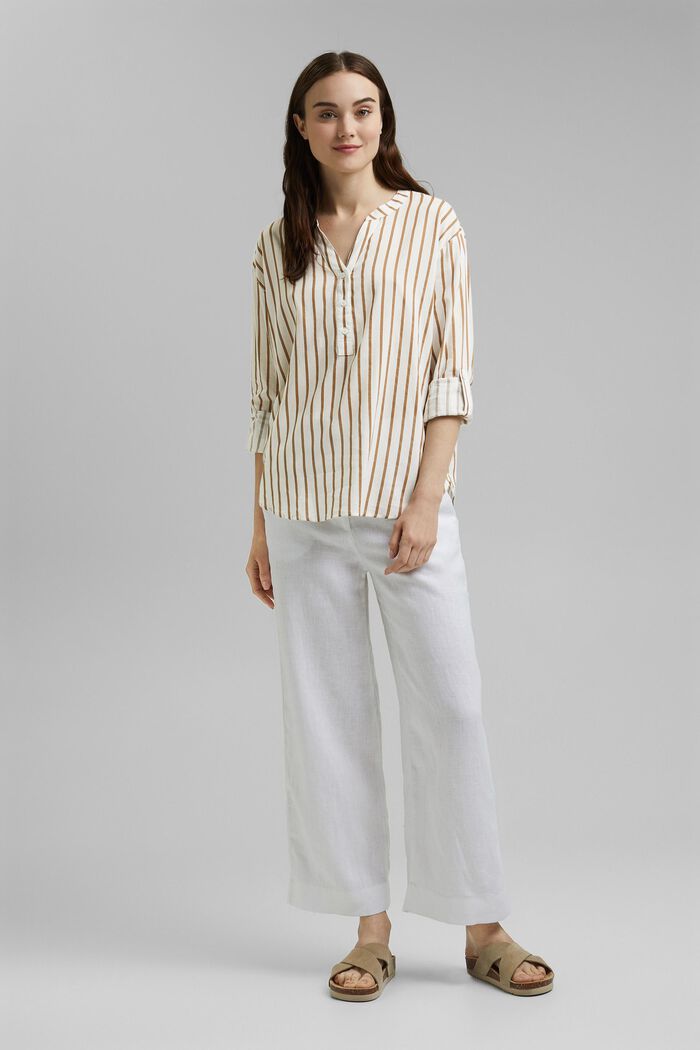 Striped Henley blouse, LIGHT KHAKI, detail image number 1