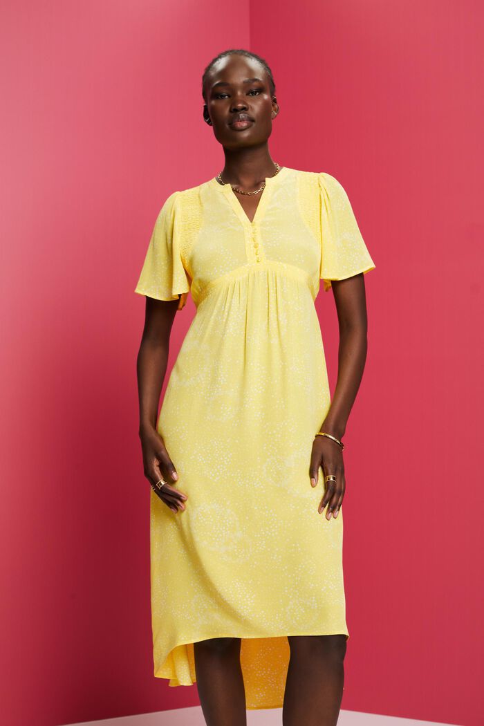 Printed Gathered Tie Back Midi Dress, LIGHT YELLOW, detail image number 0