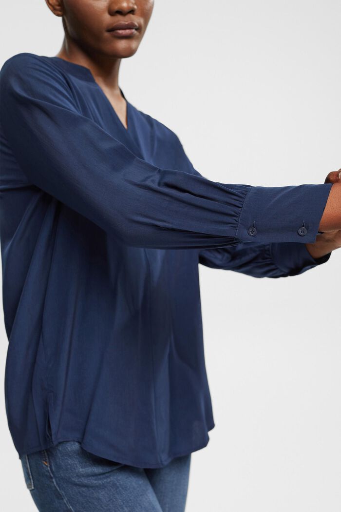 V-neck blouse, LENZING™ ECOVERO™, NAVY, detail image number 0