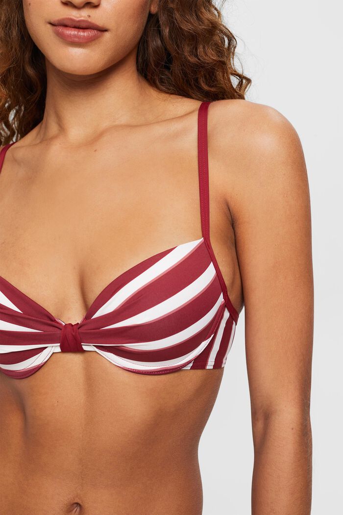 Padded and underwired bikini top with stripes, DARK RED, detail image number 1