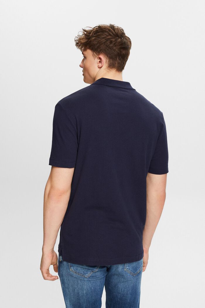 Cotton-Linen Polo Shirt, NAVY, detail image number 3