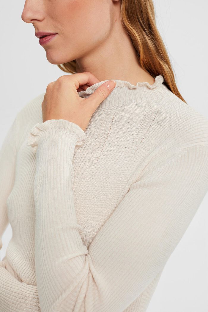 Ribbed jumper with ruffles, TENCEL™, DUSTY NUDE, detail image number 0