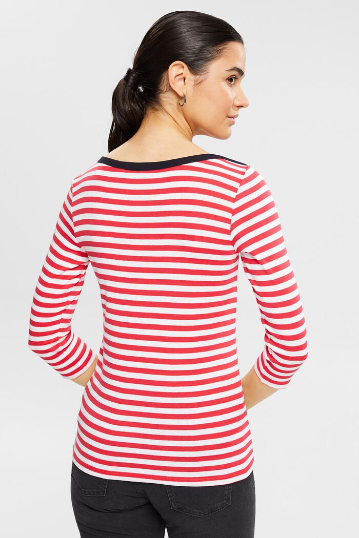 Striped boat neck shirt, RED, detail image number 4