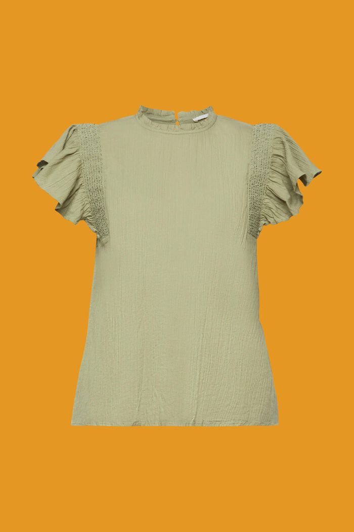 Cotton blouse with flounced sleeves, LIGHT KHAKI, detail image number 7