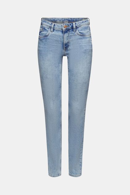 Mid-rise slim fit stretch jeans, BLUE LIGHT WASHED, overview