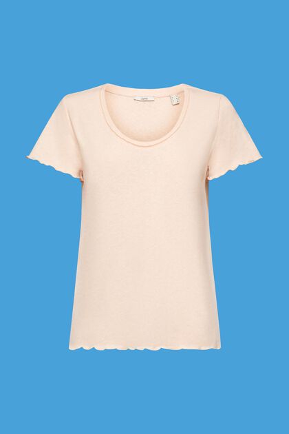 T-shirt with rolled hems, cotton-linen blend