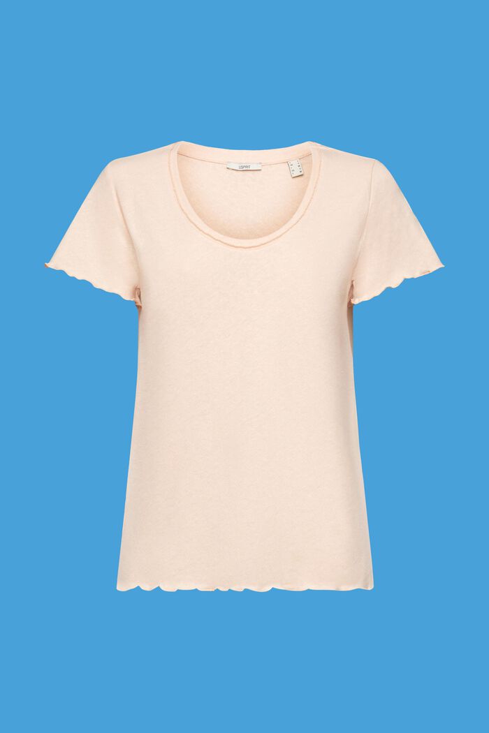T-shirt with rolled hems, cotton-linen blend, PASTEL PINK, detail image number 6