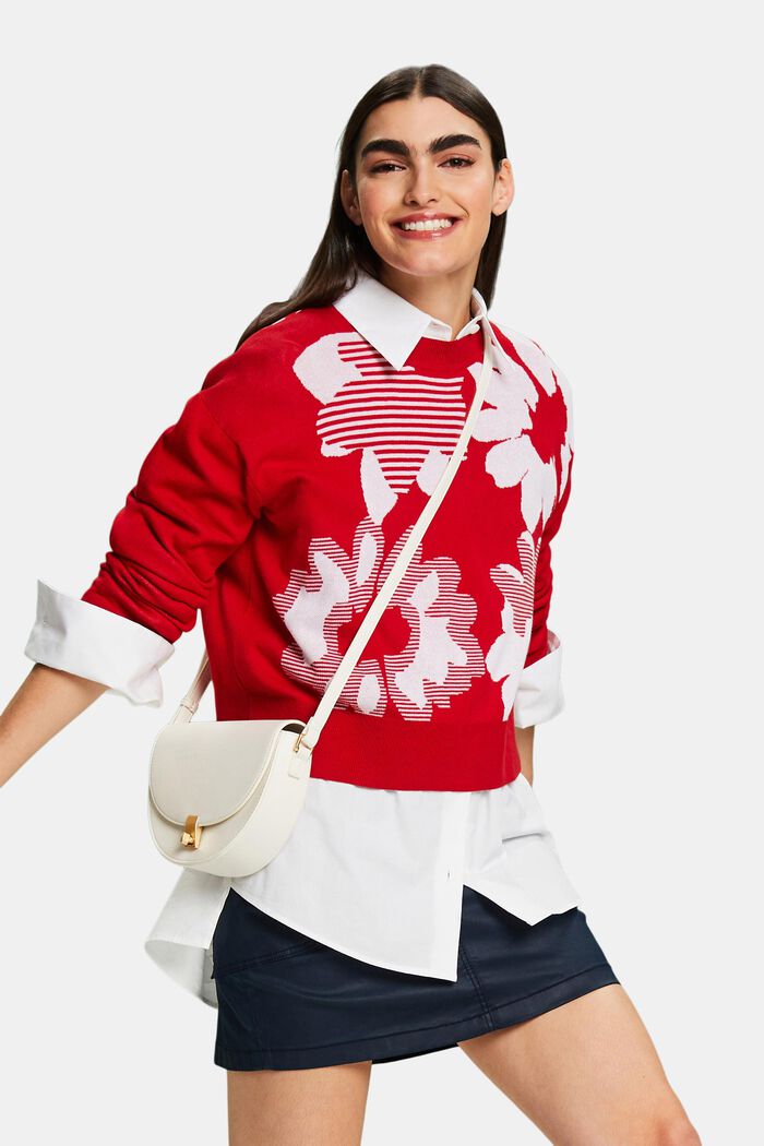 Jacquard Cotton Sweatshirt, DARK RED, detail image number 4