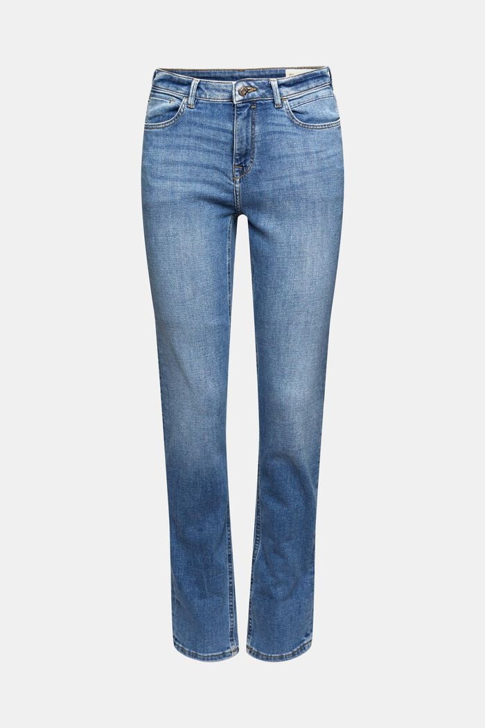 Stretch jeans in organic cotton, BLUE LIGHT WASHED, overview