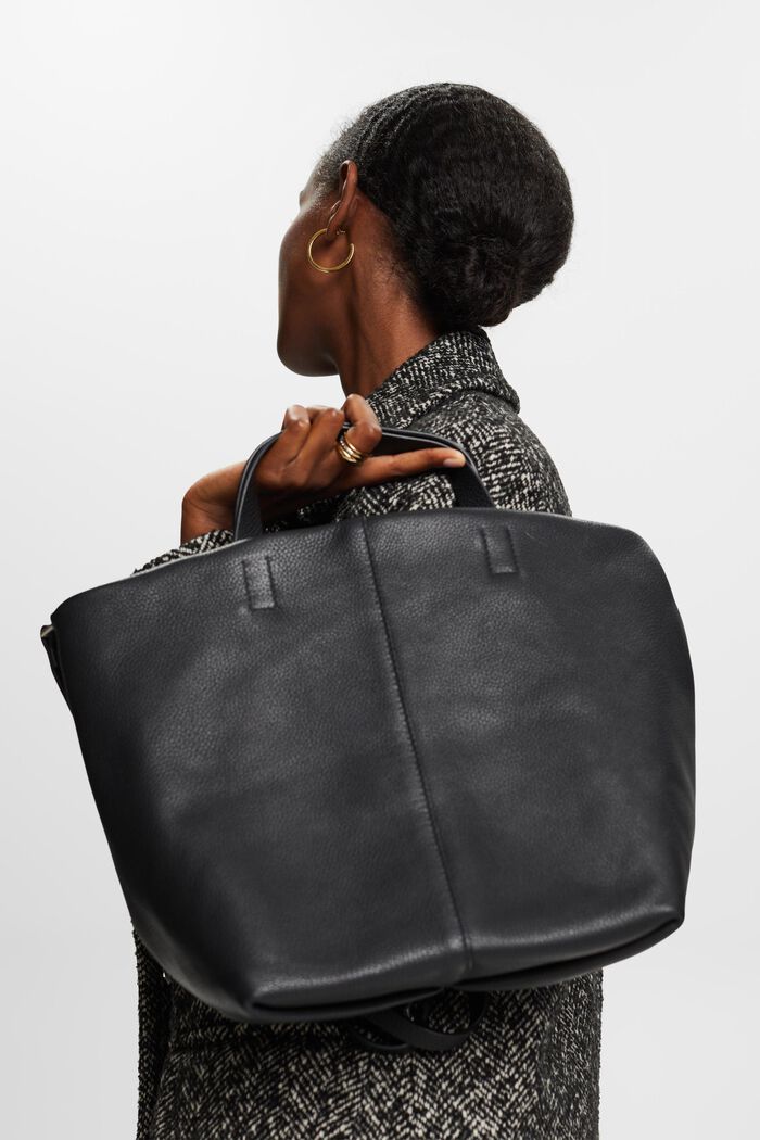 Leather Tote Bag, BLACK, detail image number 4
